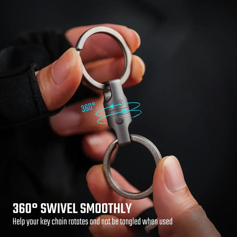 KeyUnity KA45 титаниев EDC ключодържател с 360° въртящ се механизъм, който предотвратява оплитане на ключовете и осигурява гладко движение