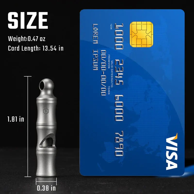 Размер на титаниева свирка KeyUnity KA55 в сравнение с кредитна карта