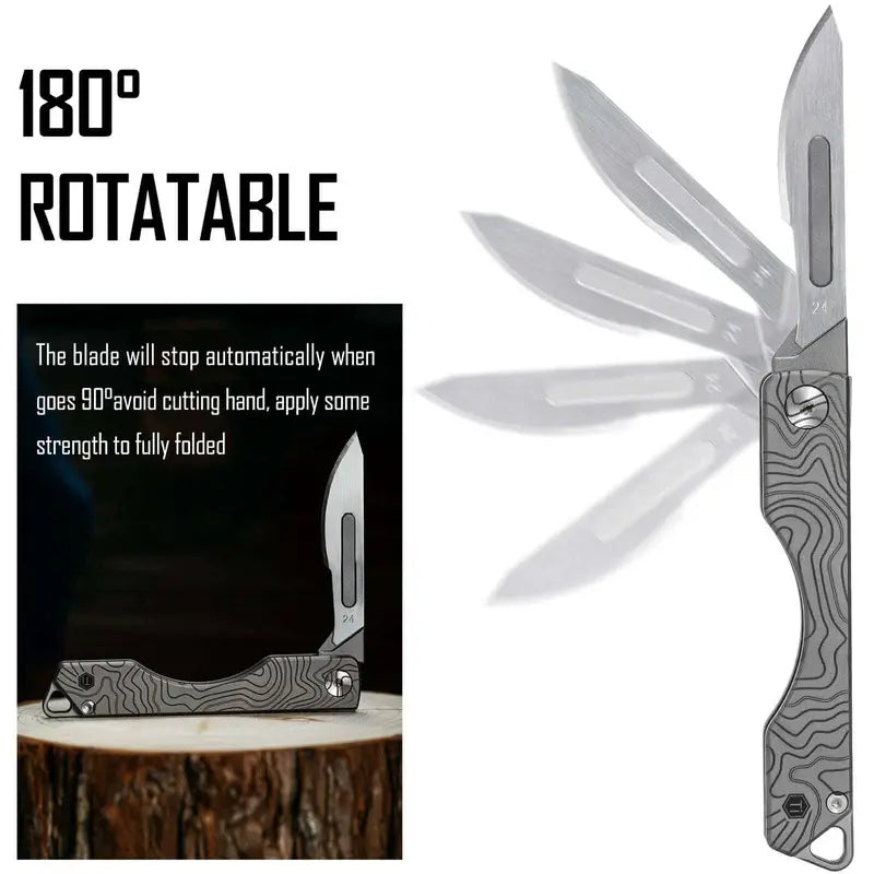 Титаниев скалпел KeyUnity KK01 с въртящо се на 180 градуса острие и защитен 90 градуса стоп