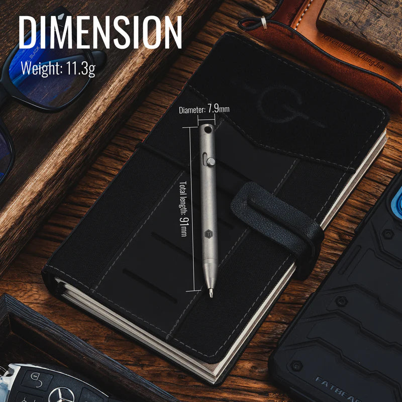 Размери и тегло на титаниева EDC писалка KeyUnity KP00 - 91 мм дължина и 11,3 г