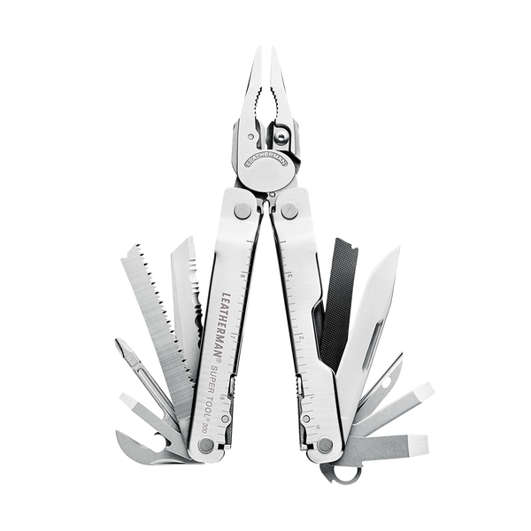 Leatherman Super Tool 300 - напълно отворен мултитул с клещи, ножове и инструменти