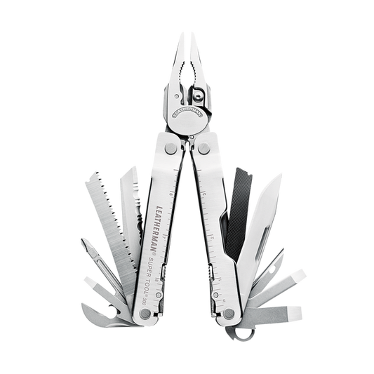 Leatherman Super Tool 300 - напълно отворен мултитул с клещи, ножове и инструменти